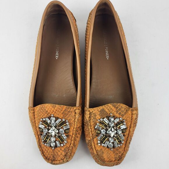 Donald J Pliner Mystic Beaded Flats Snakeskin Embellished Loafers Size 10M - Picture 2 of 11